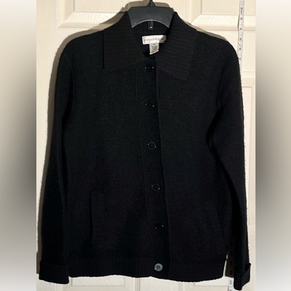 Evan-Picone-M-black-100% Laine wool, Collar button-down cardigan, ribbed details - Picture 1 of 11